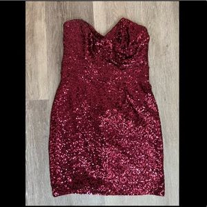 Burgundy Sequin Bandeau Mini Dress. Perfect for Vegas or GNO!